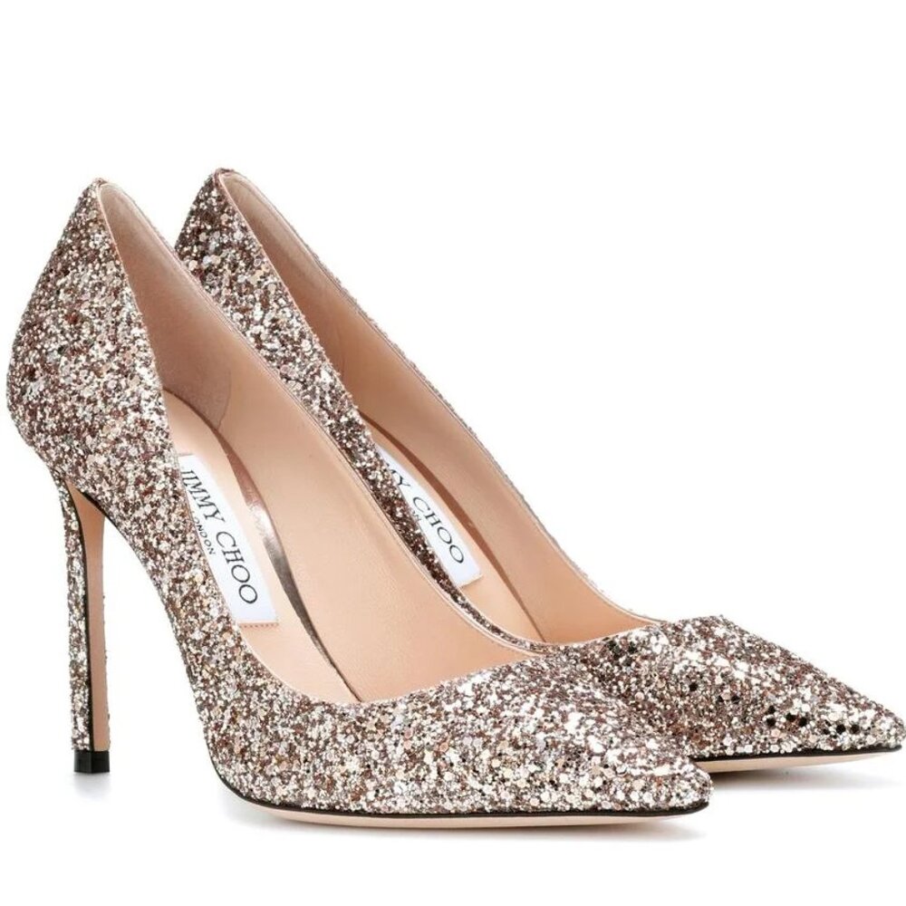 Jimmy Choo Pointed Toe Glitter Pumps - Champagne Gold | EU 37.5 | US size 7.5